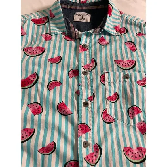 Distortion Men's Modern SZ Small Button Front Watermelon Print Shirt - Picture 7 of 8